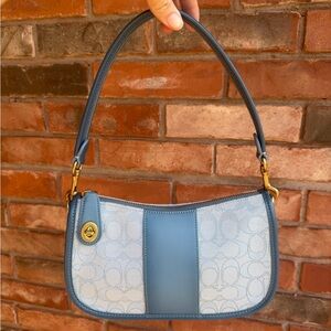 Coach Blue Signature Jacquard and Leather Shoulder Bag